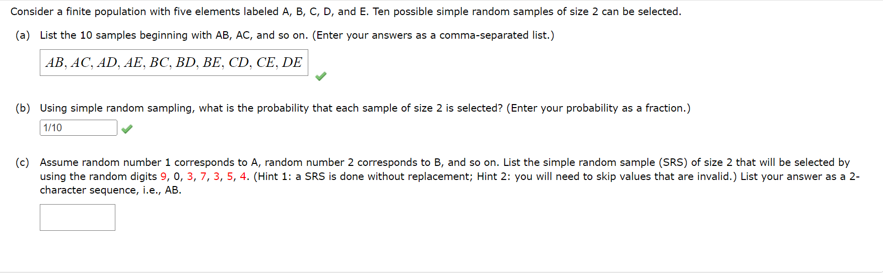  Consider a nite population with five elements labeled A, B, C,