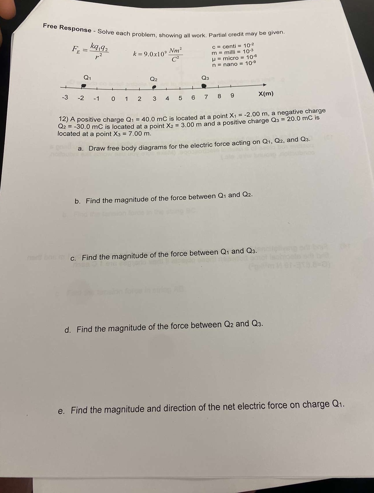 Answer All questions on page Free Response - Solve each problem, showing