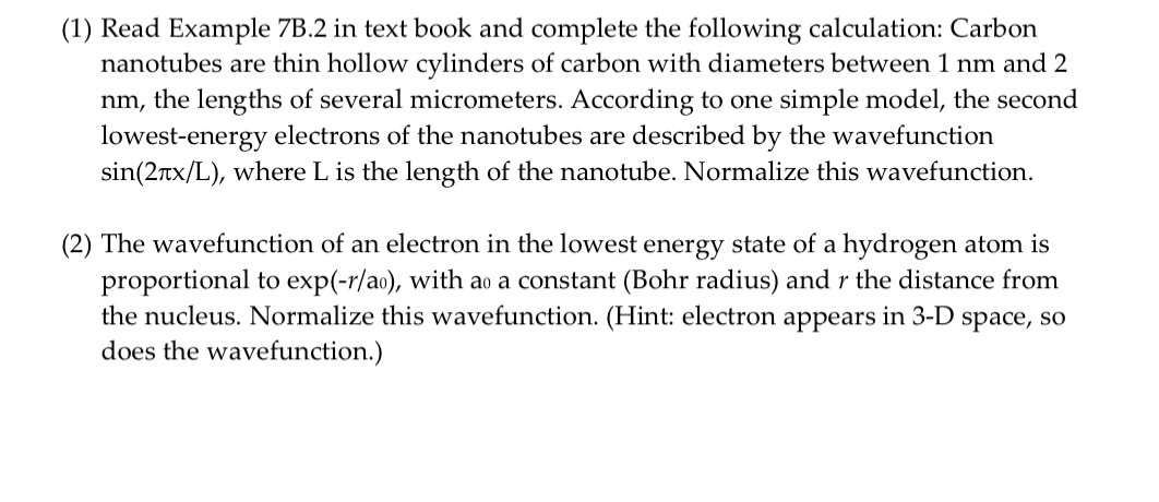 (1) Read Example 7B.2 in text book and complete the following