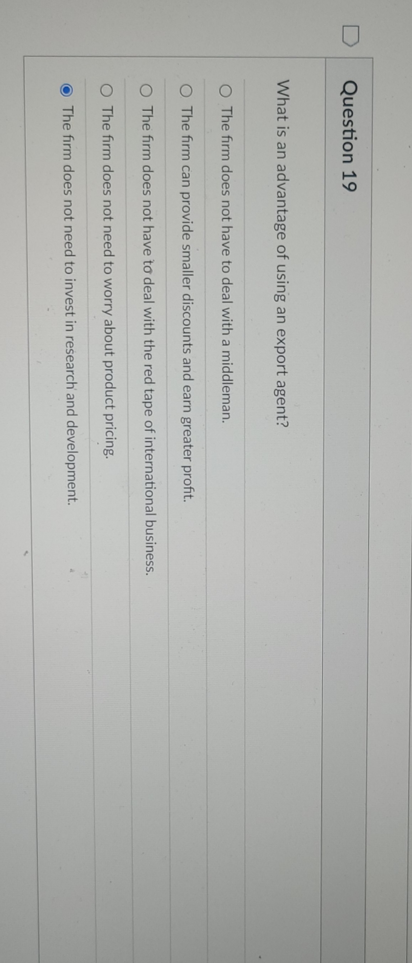 need answer Question 19 What is an advantage of using an export