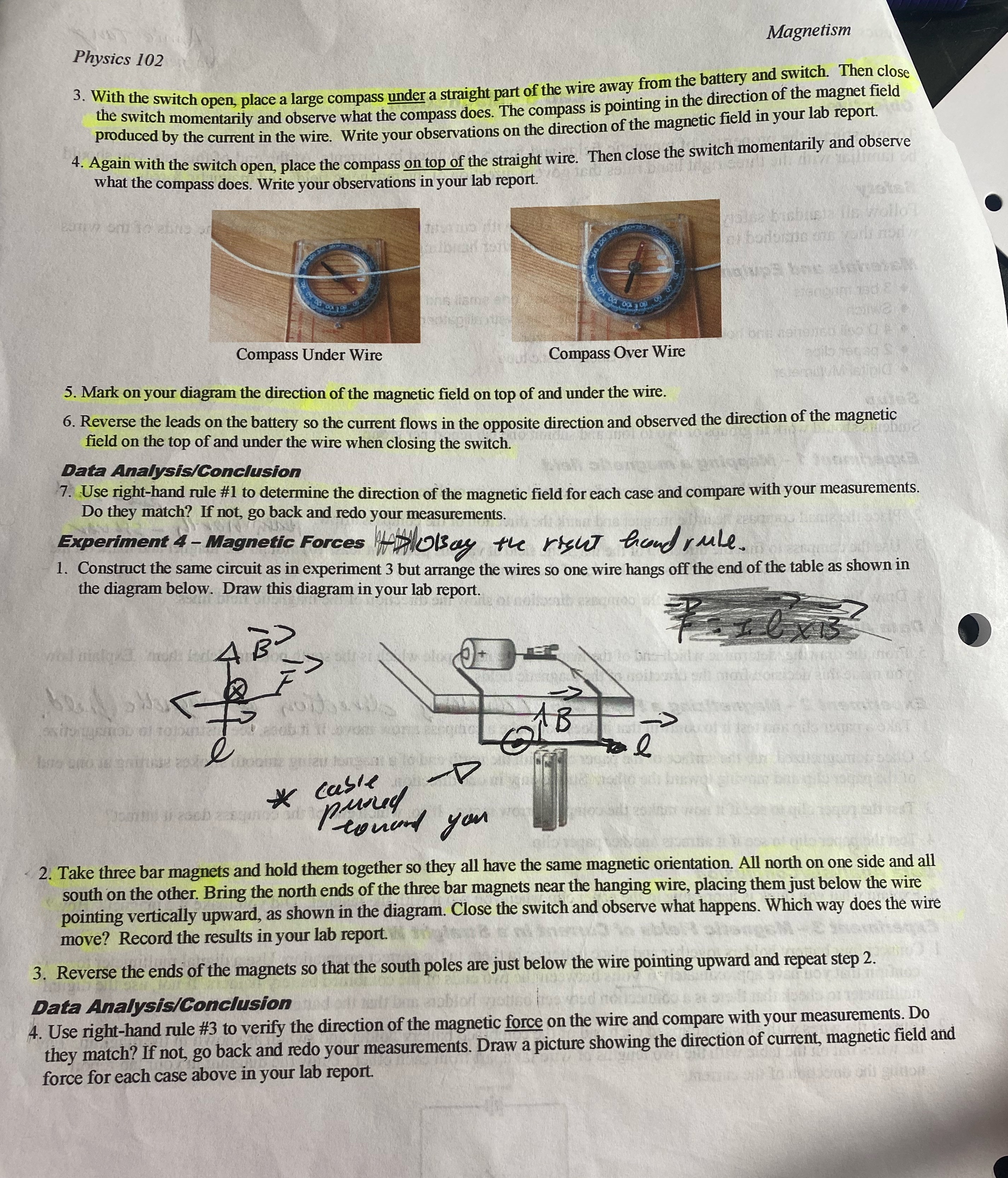 An someone help me answer question#7 and question#4? Magnetism Physics 102 3.