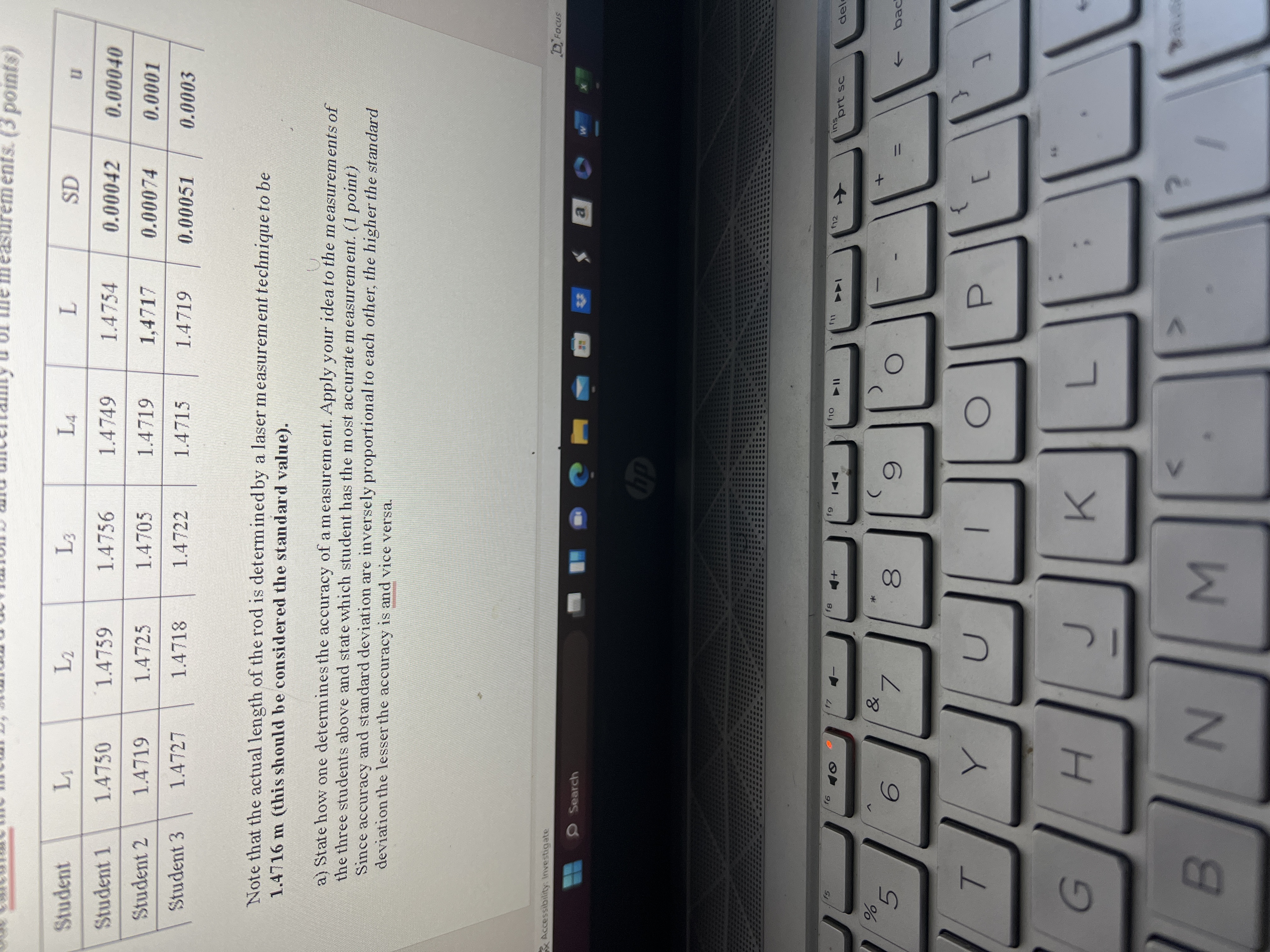 2 and the standard value using formula (1). (1 point) d) Calculate