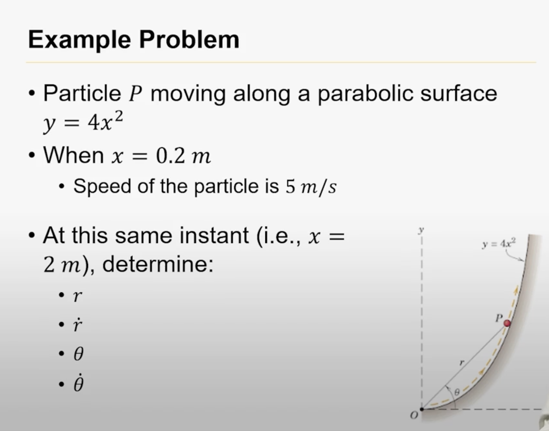  Example Problem - Particle P moving along a parabolic surface y