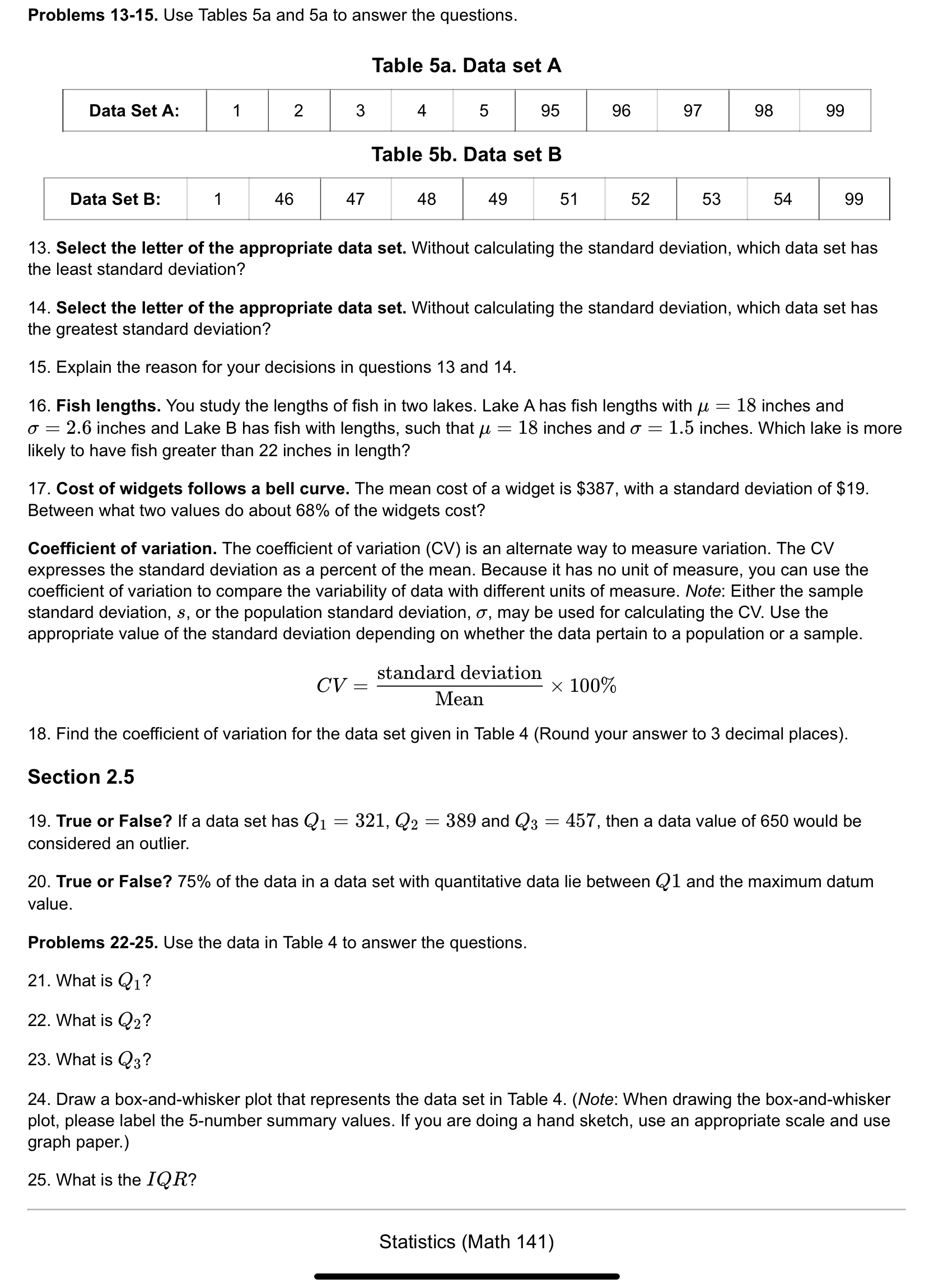  Problems 13-15. Use Tables 5a and 5a to answer the questions.