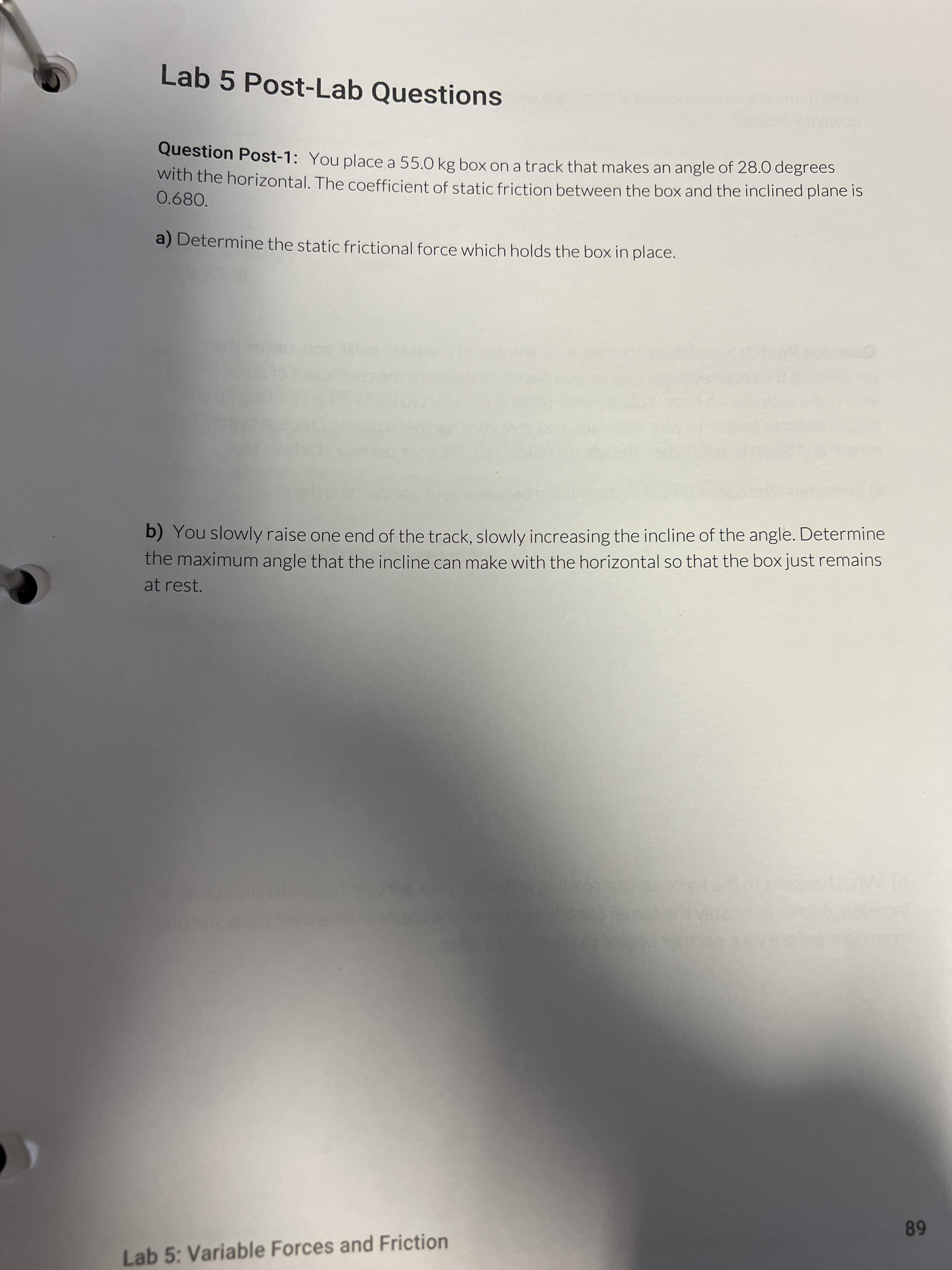 Can you help me? Lab 5 Post-Lab Questions Question Post-1: You place