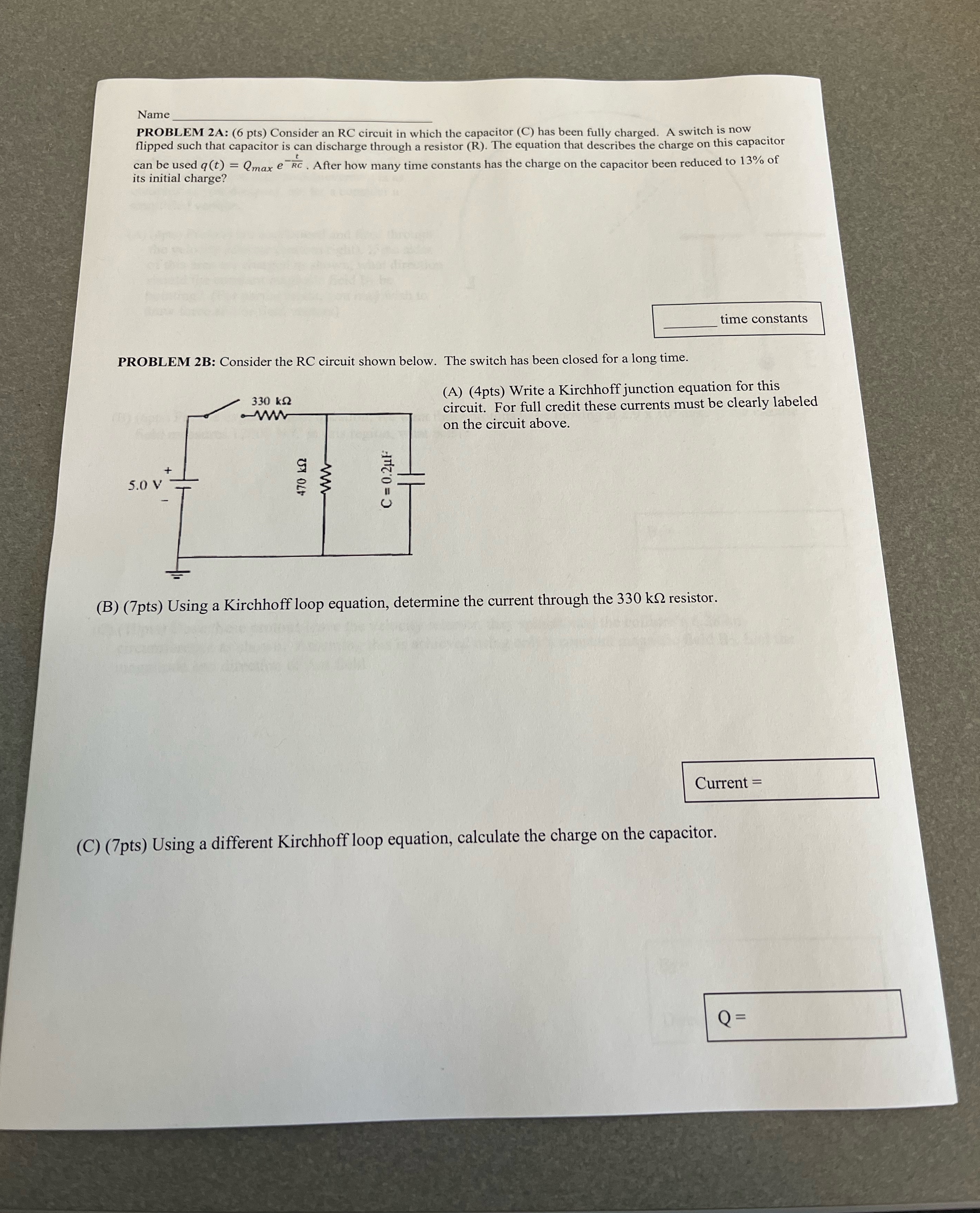 Please answer the whole page Name PROBLEM 2A: (6 pls) Consider an
