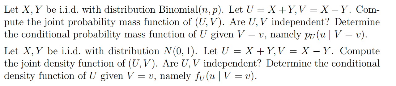 Let X, Y be i.i.d. with distribution Binomial(n,p). Let U =