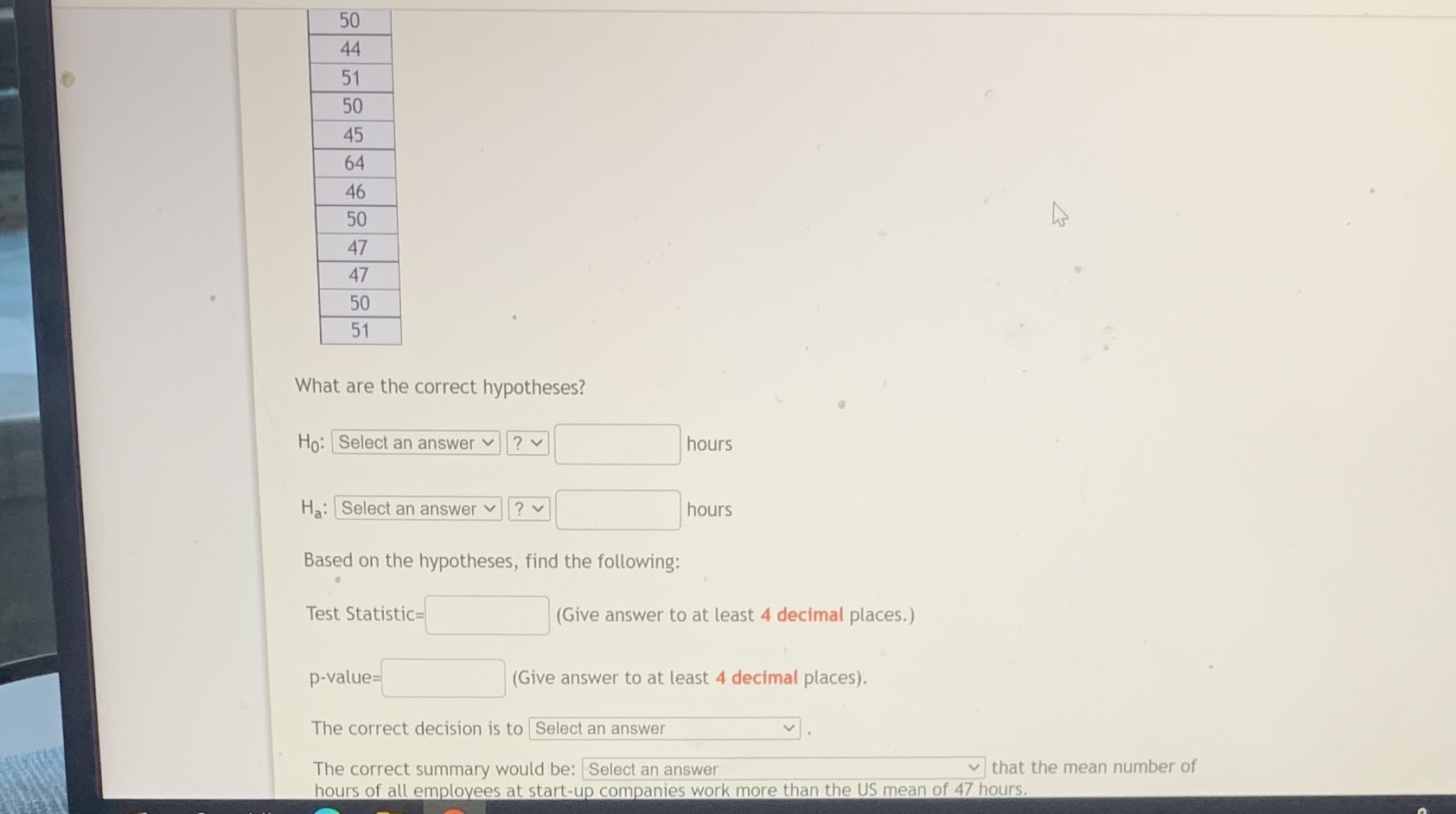 Word problem : The work week for adults in the US that