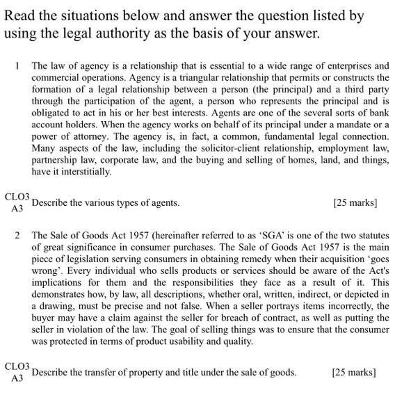 Read the situations below and answer the question listed by using