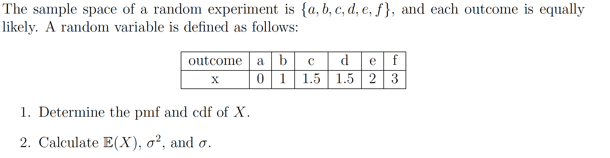  The sample space of a random experiment is {a, b, c,