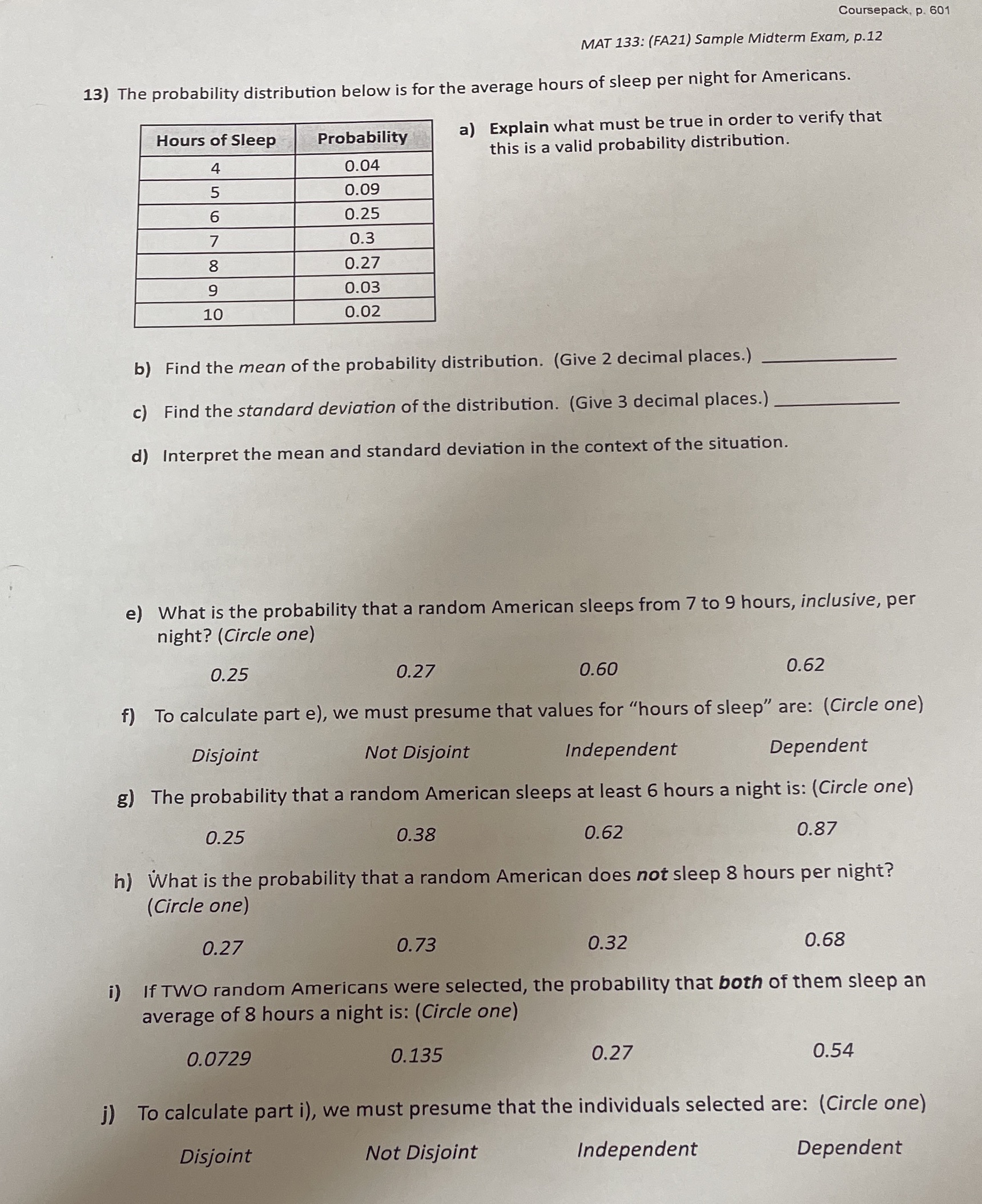 Coursepack, p. 601 MAT 133: (FA21) Sample Midterm Exam, p. 12