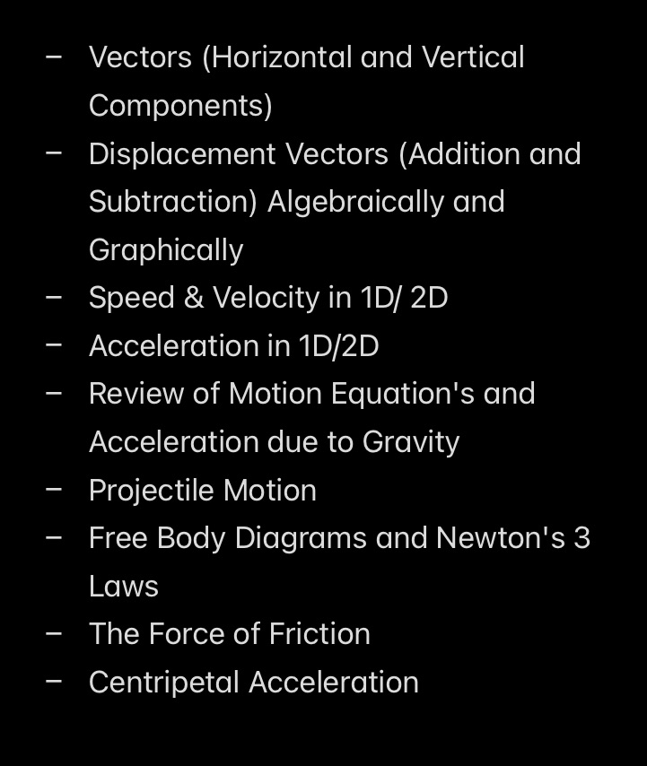 Please make a study sheet for the following grade 12 topics with