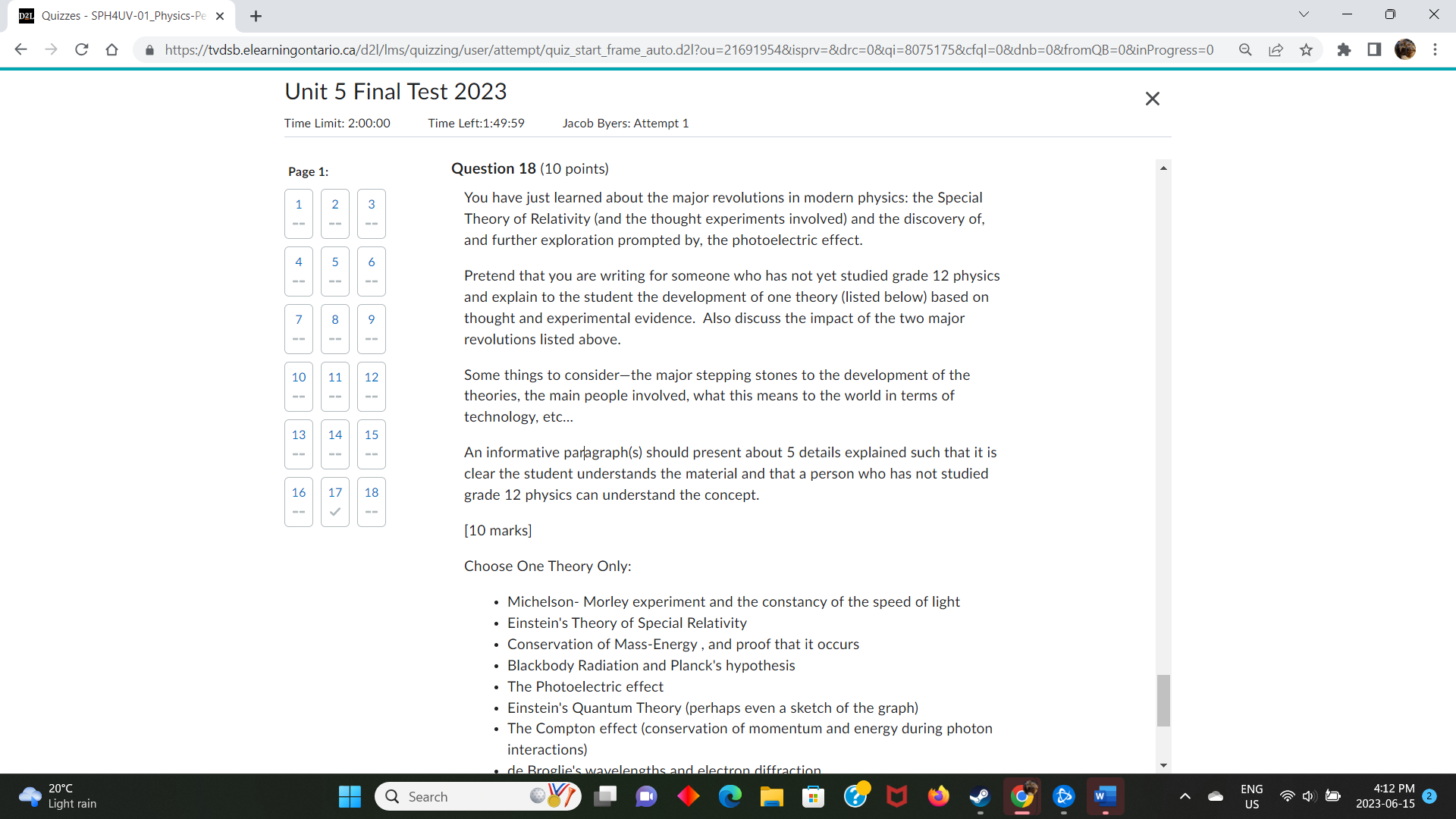 D2L Quizzes - SPH4UV-01_Physics-Pe x + V X - -> C