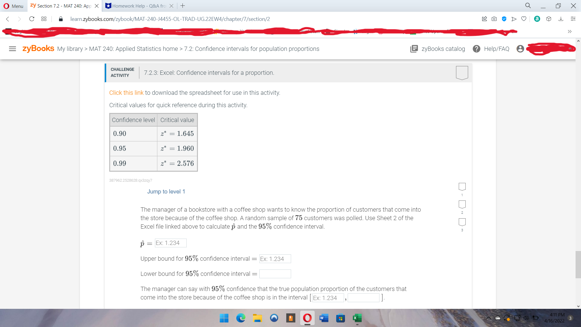 O Menu Zy Section 7.2 - MAT 240: App X Homework