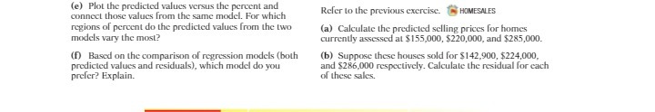  (e) Plot the predicted values versus the percent and connect those