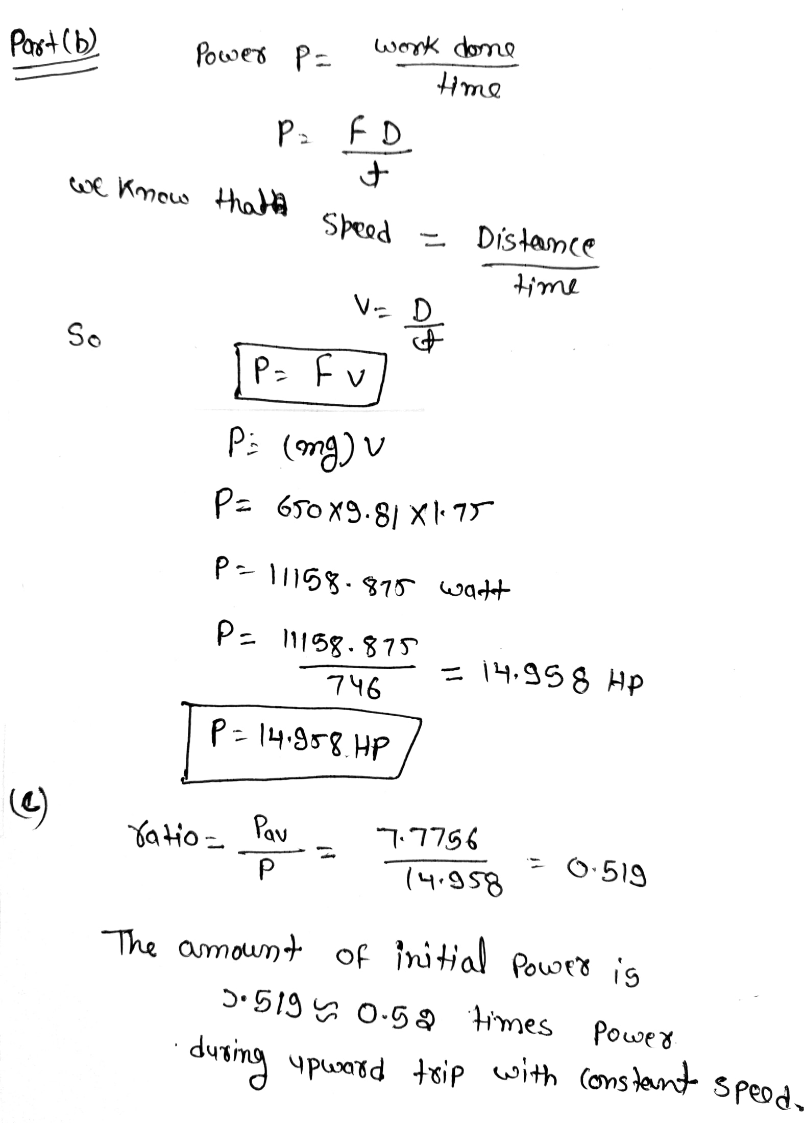 speed of 1.75 m/s. (Note: 1 hp = 746 W.) (a) What