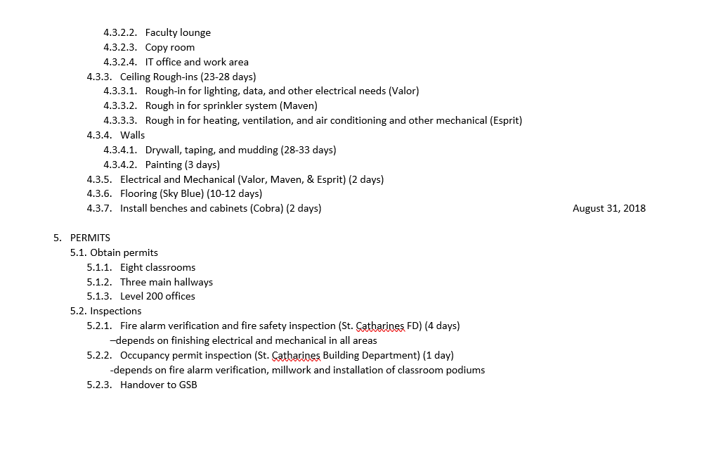 NEW CONSTRUCTION b. PERMITS How many days will each phase take? What