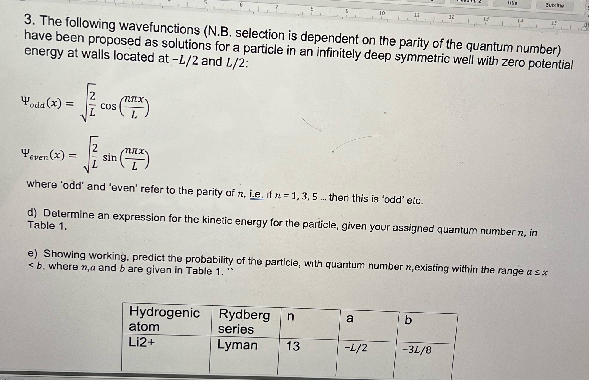 Please answer part d and e Title Subtitle 15 3. The following