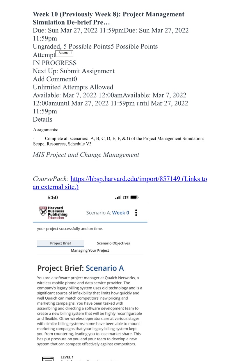 Week 10 (Previously Week 8): Project Management Simulation De-brief Pre... Due: