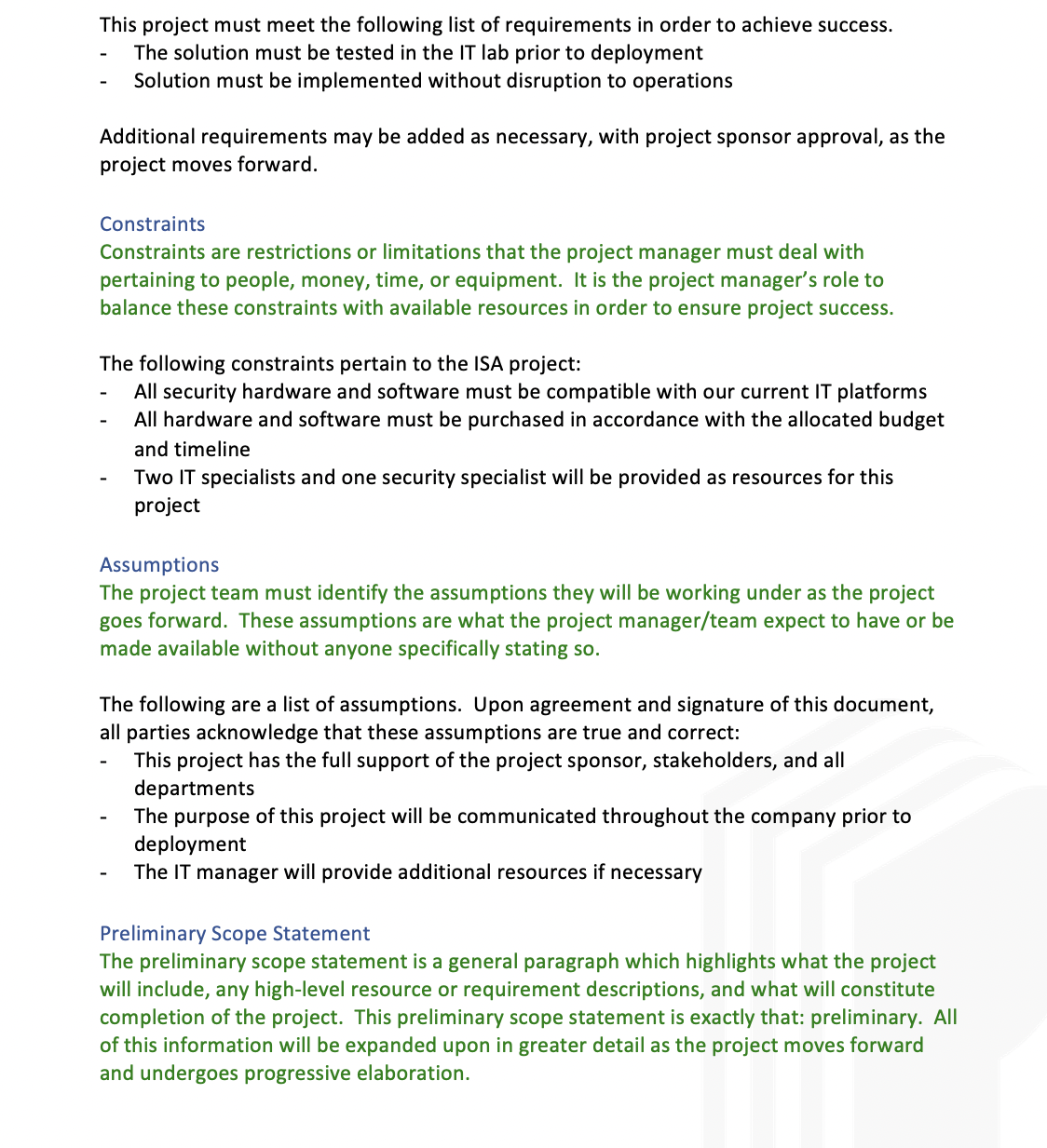 This description should not contain too much detail but should provide general