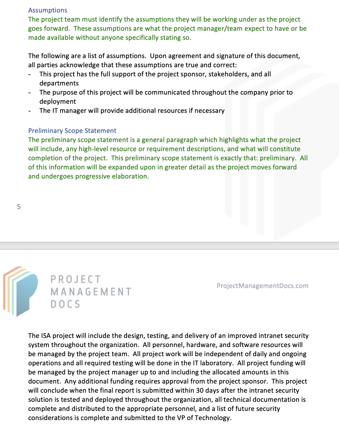 information about what the project is, how it will be done, and