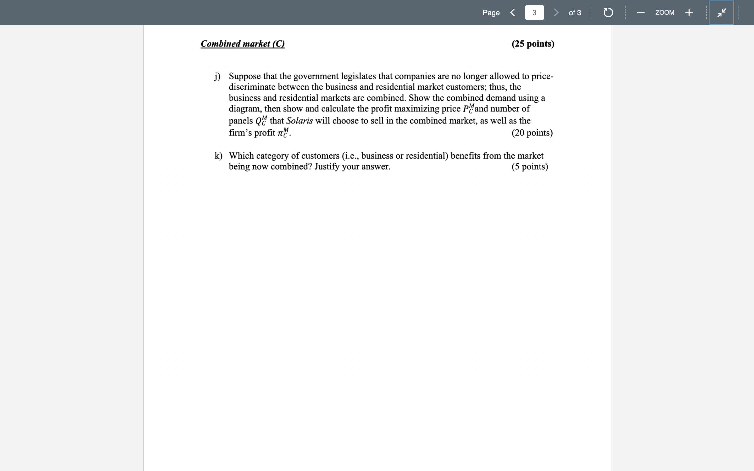 is the sole supplier of solar panels in Sunnylandia. Solaris has no