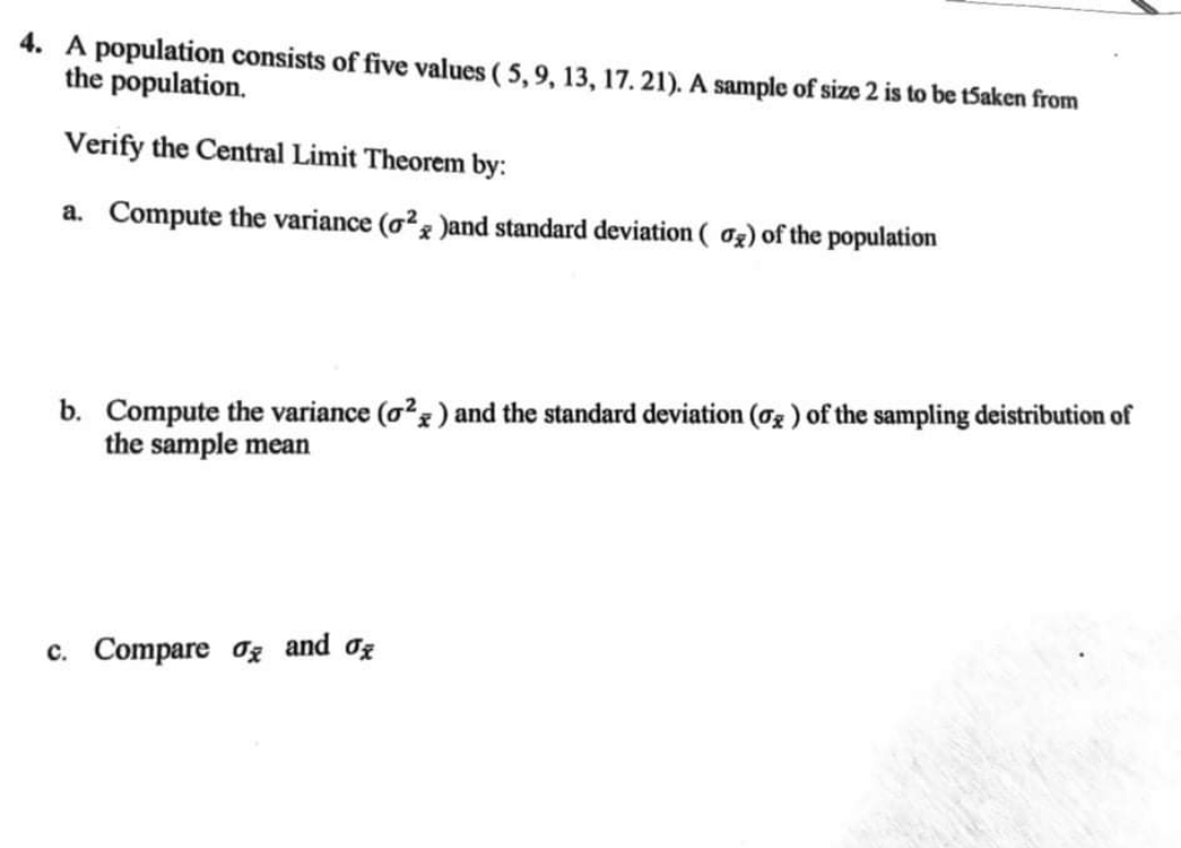 complete solution lllll 4. A population consists of five values ( 5,