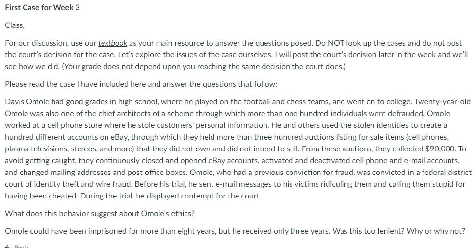 First Case for Week 3 Class, For our discussion, use our