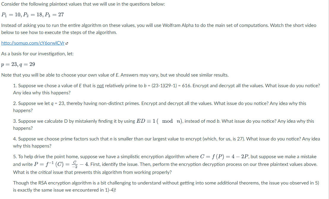  Consider the following plaintext values that we will use in the