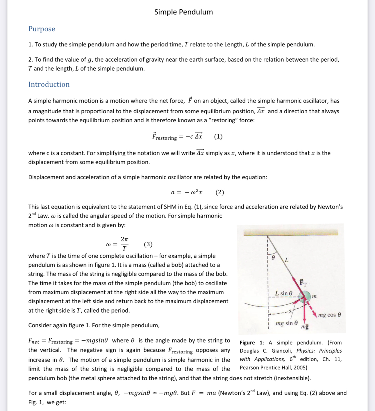  Simple Pendulum Pu rp 050 1. To study the simple pendulum