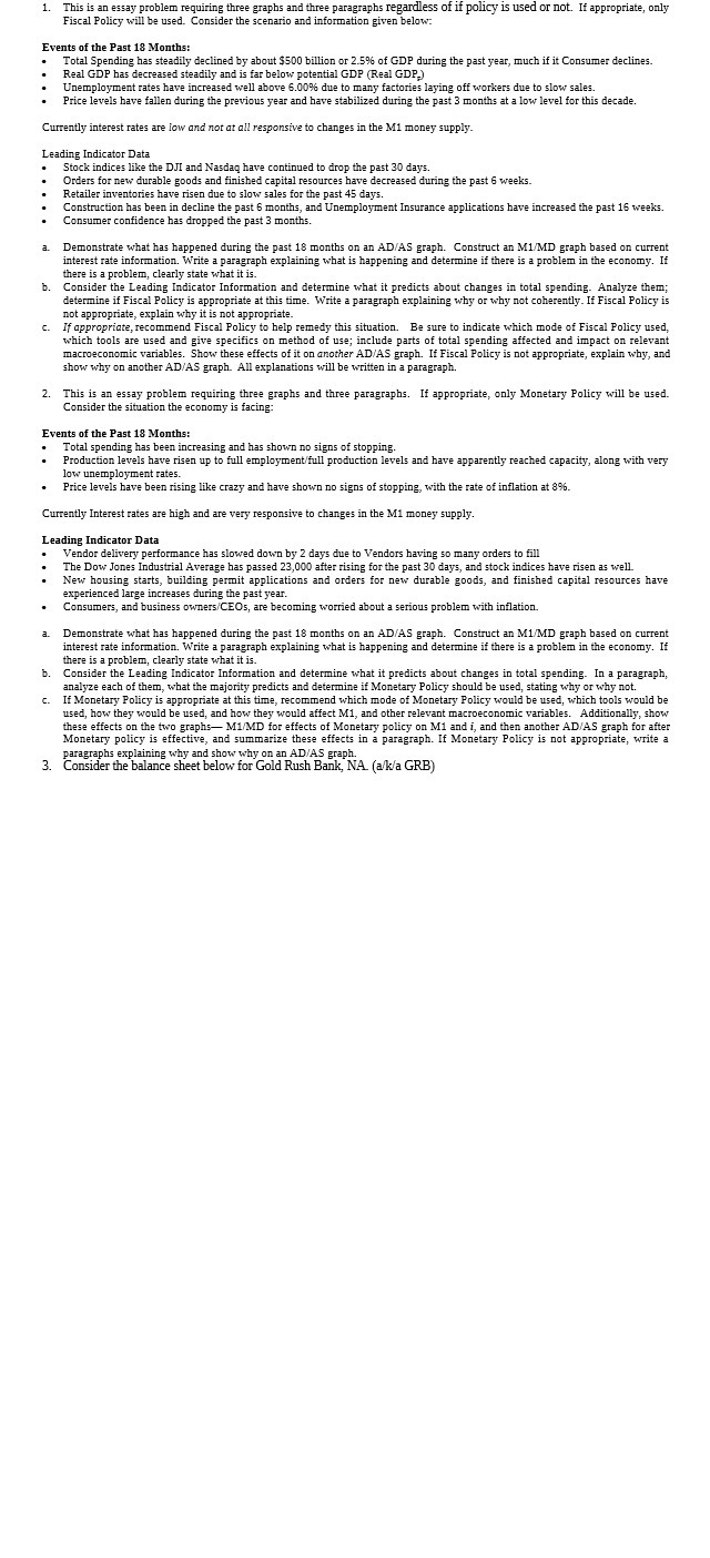  This is an essay problem requiring three graphs and three paragraphs