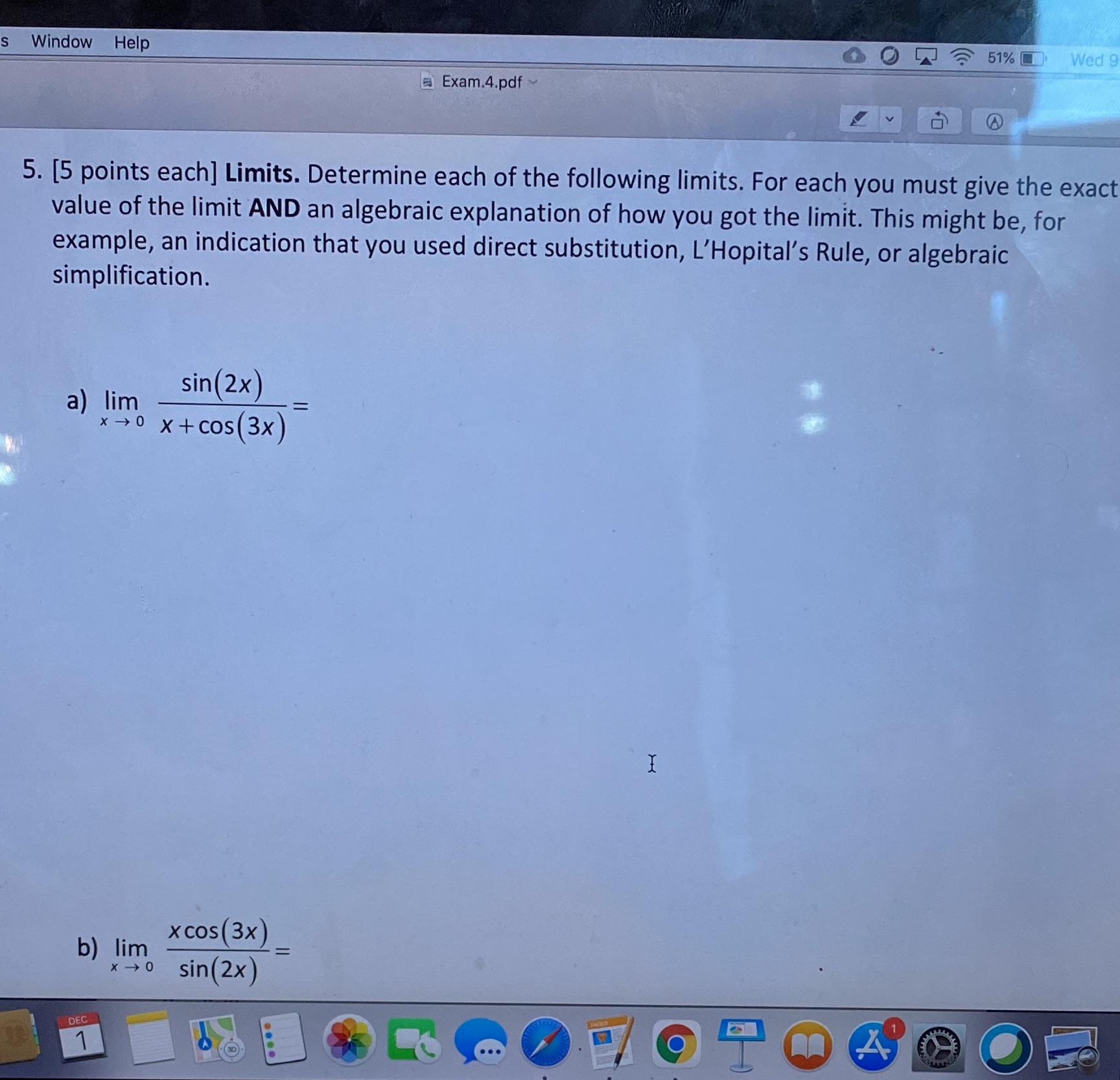  Window Help Wed Exam.4.pdf~ 5. [5 points each] Limits. Determine each