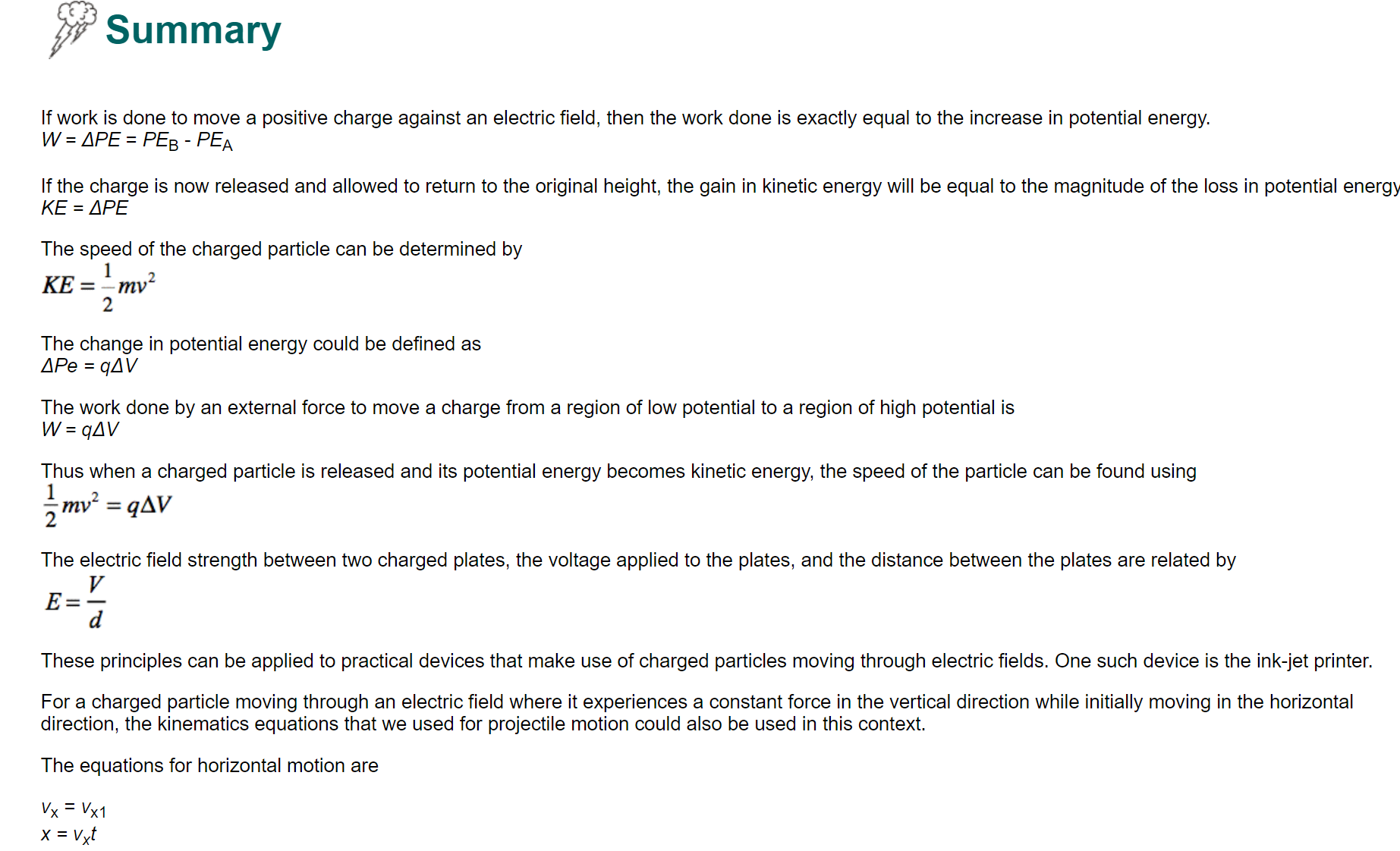 M9L6The references: ff;'Summary If work is done to move a positive charge