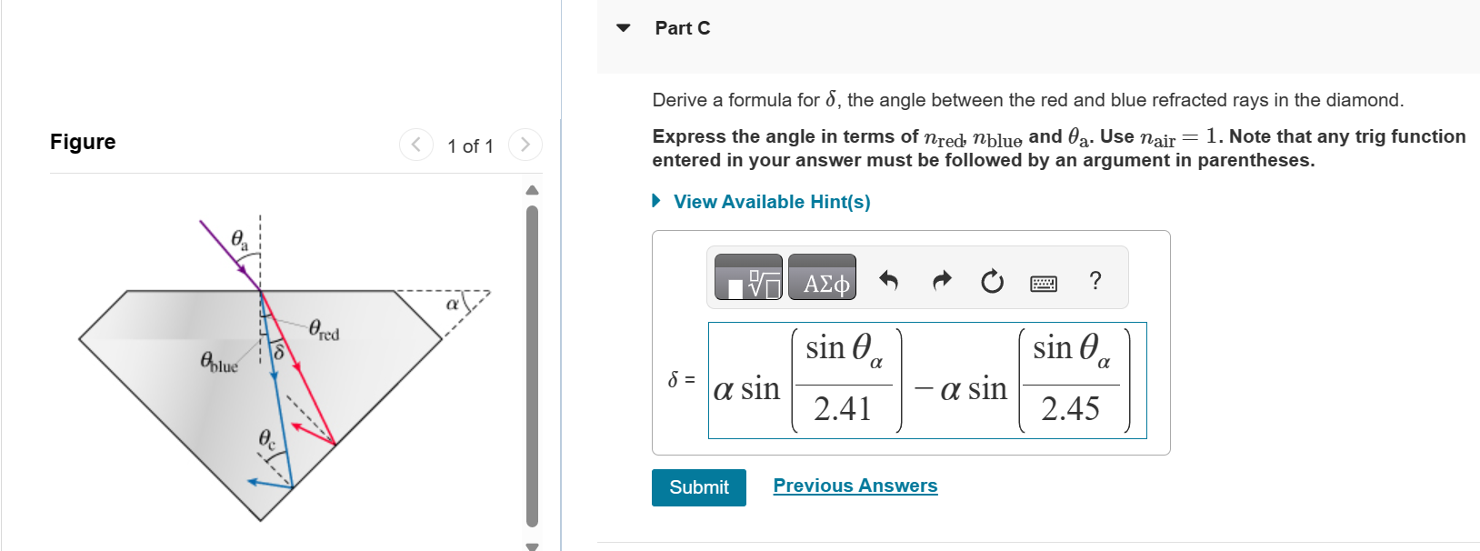 v PartC Derive a formula for &, the angle between the