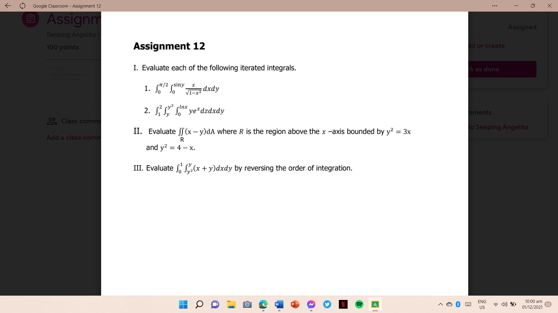  Google Classroom - Assignment 12 . .. X Assignm Assigned Seeping