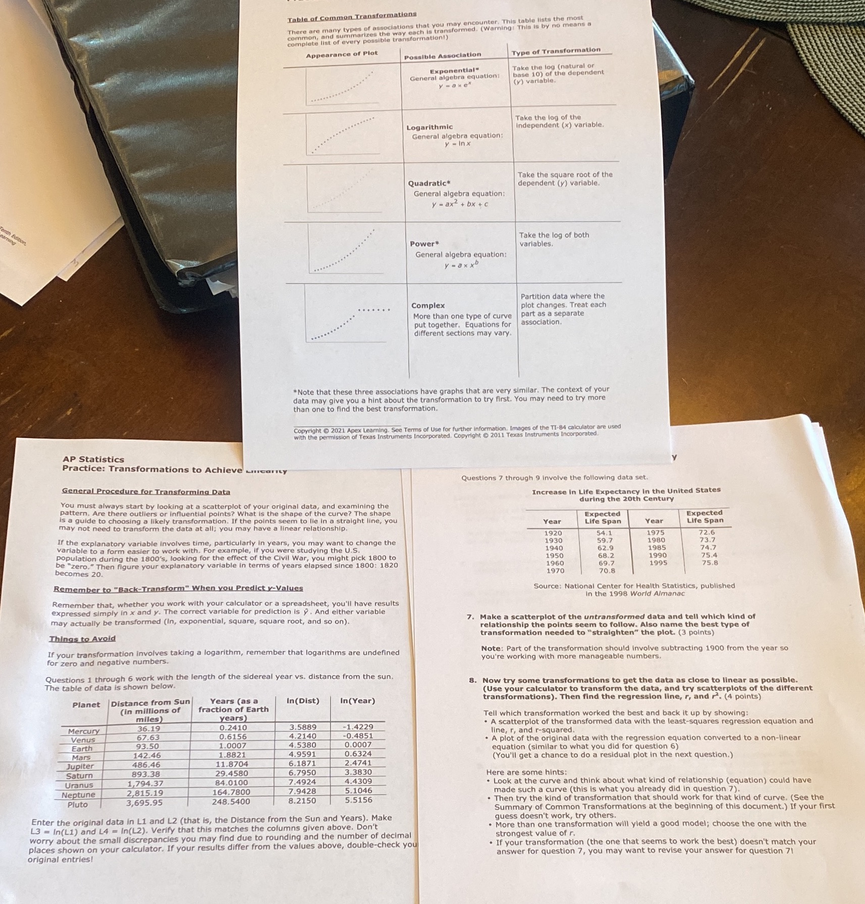 just need help with #7 Table of Common Transformations There are many
