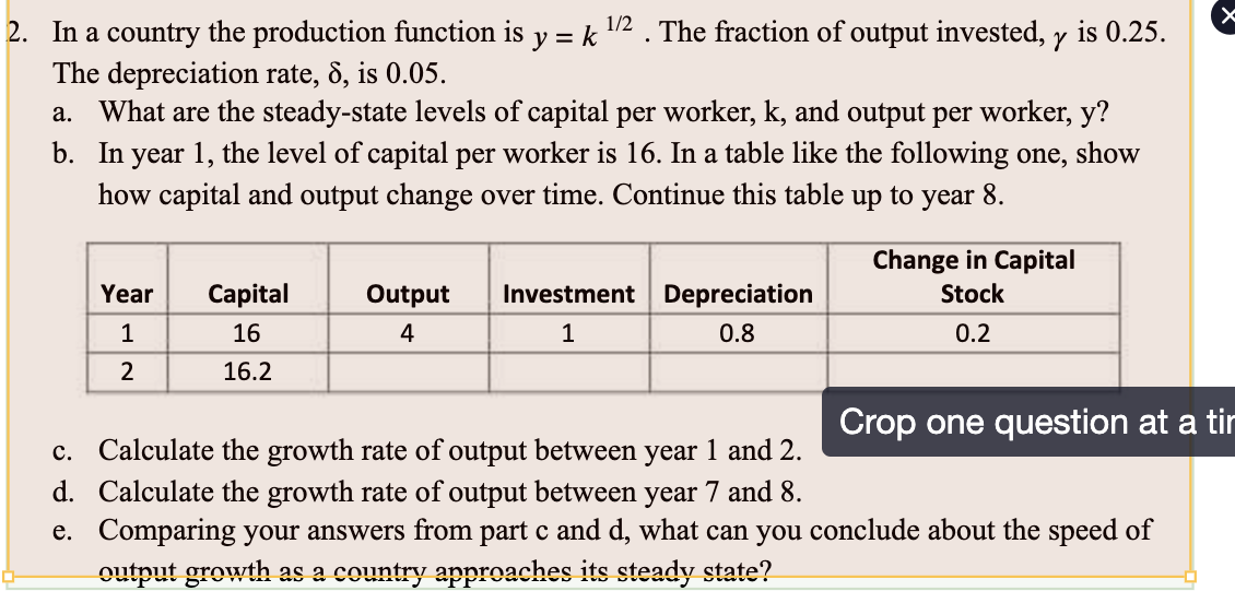 2. In a country the production function is y = k