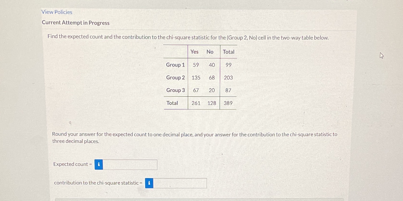  View Policies Current Attempt in Progress Find the expected count and