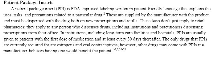  Patient Package Inserts A patient package insert (PPI) is FDA-approved labeling