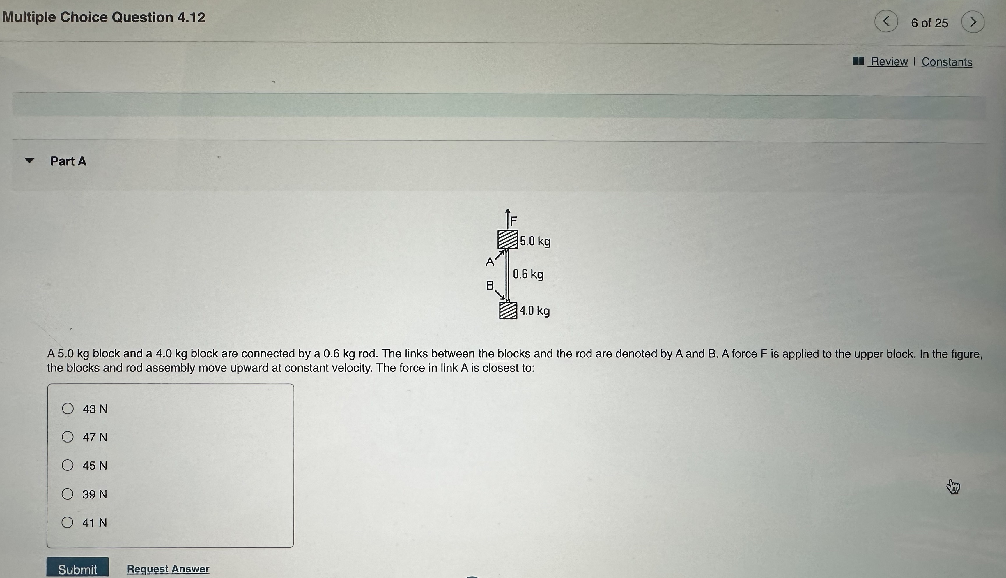 kg block are connected by a 0.6 kg rod. The links between