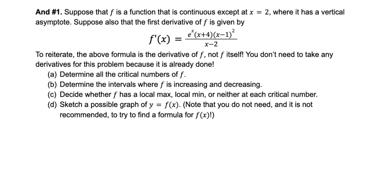  And #1. Suppose that f is a function that is continuous