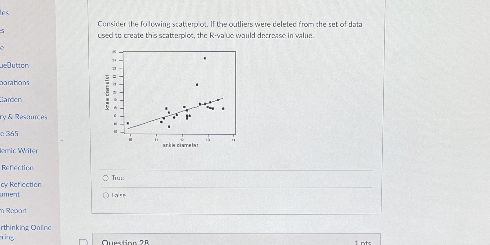  les Consider the following scatterplot. If the outliers were deleted from