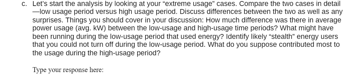  c. Let's start the analysis by looking at your \"extreme usage\"