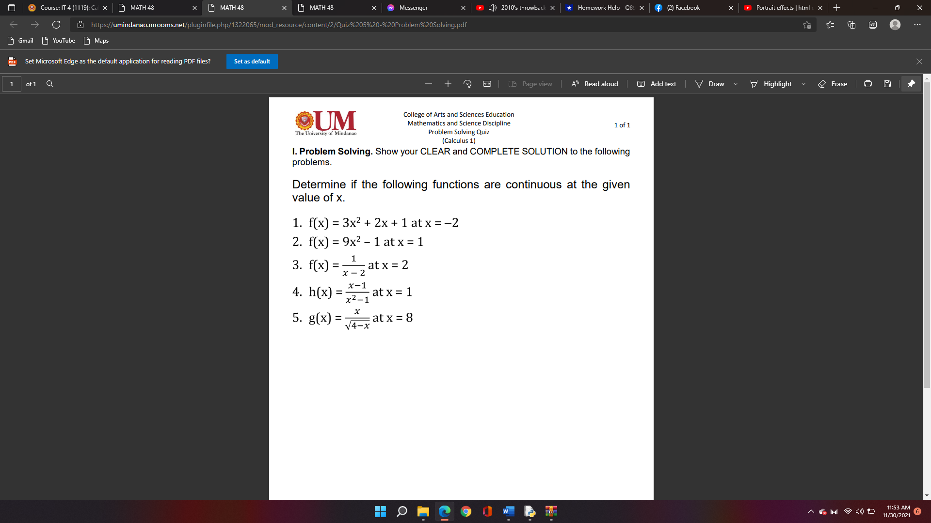 MATH 48 Messenger 2010's throwback x Homework Help - Q& x f