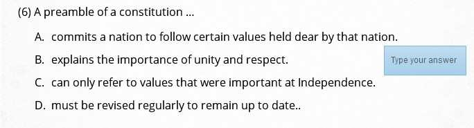Need help in the following select the correct answer (6) A preamble