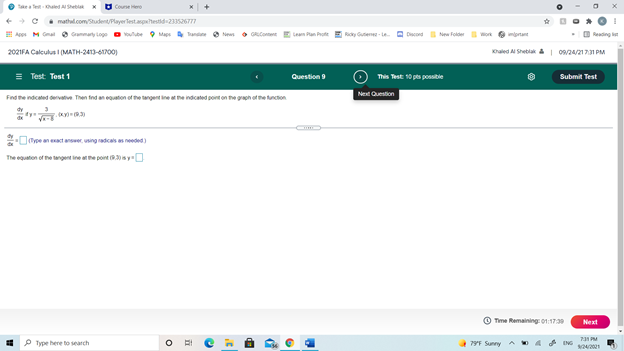 Teat 10 pa possible Submit Test O The Remaining 01:17:11 Submit Test