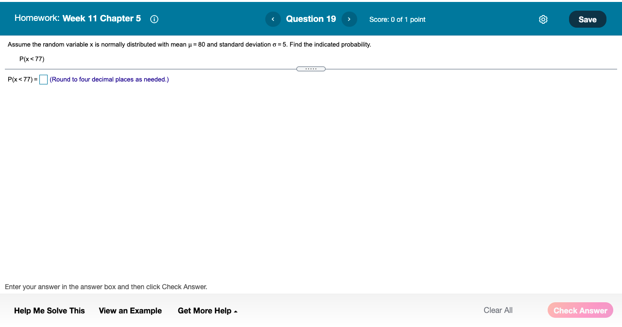  Homework: Week 11 Chapter 5 (D Score: 0 of1 point Assume