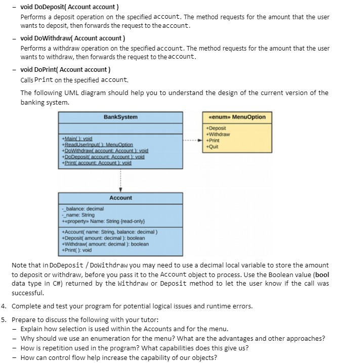 void DoDeposit( Account account ) Performs a deposit operation on the