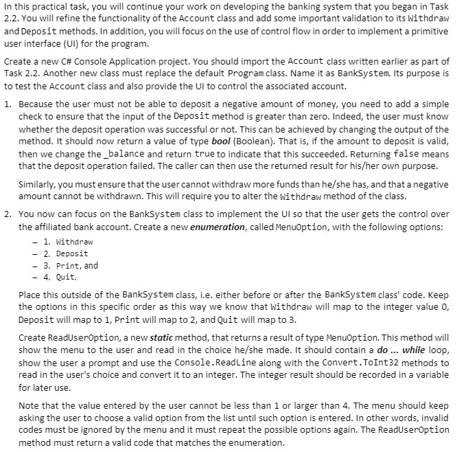  in this practical task, you will continue your work on developing