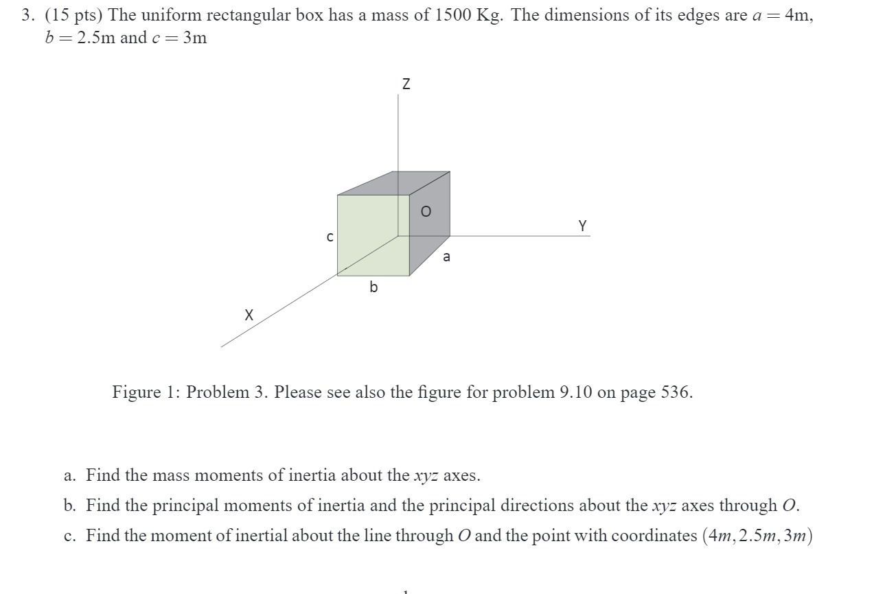  3. (15 pts) The uniform rectangular box has a mass of